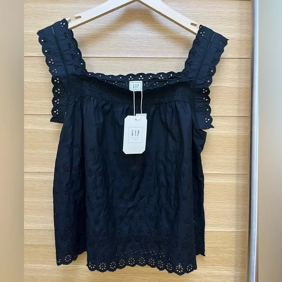 NWT Doen x Gap Gap x Doen Gap Doen Eyelet Cami Tank Top Blouse Black - Picture 2 of 2